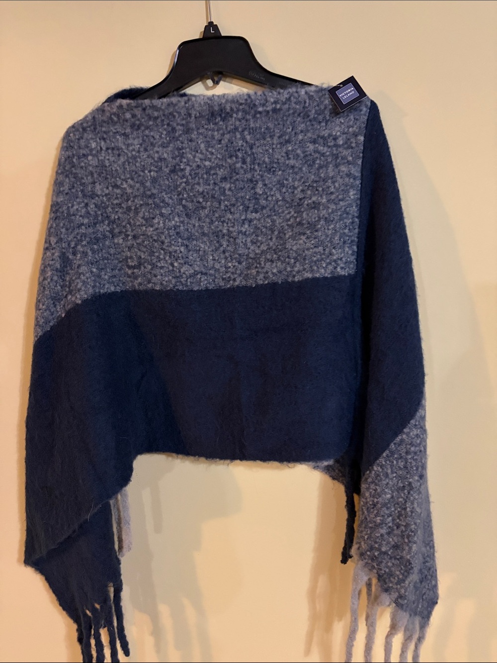Cozy Two-Tone Navy & Heather Blue Women's Sweater Wrap. Tags on never worn.